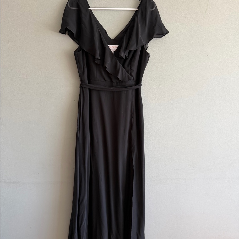 Birdy Grey Black V-Neck Ruffle Maxi Dress